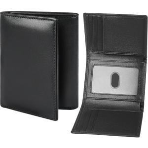 Genuine Leather Trifold Wallet for Men, Rfid Blocking Tri fold Mens Wallets with ID Window (Black)