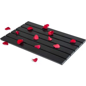GOBAM Bamboo Bath Mat, Large, 26 x 15.8 x 1.3 inch - Non-Slip Floor Mat for Bathroom, Spa, Sauna, Kitchen, Indoor & Outdoor Spaces, Shower Mat for Bathroom Decor - (Black, 26" long)