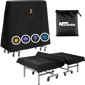 Ping Pong Table Cover, Hicover Table Tennis Cover Waterproof Sunproof Indoor & Outdoor Fits Universal 9x5 FT Tables Folding & Flat Tables, with Paddles Organize Bag, 600D Oxford Fabric