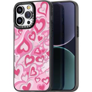 Compatible for iPhone 15 Pro Max Case Cute Aesthetic - Durable Fashion Funny Phone Case - Girly Love Heart Pattern Print Cover Design for Woman Girl 6.7 inches Black