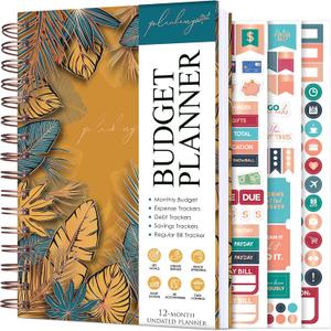 PLANBERRY Budget Planner  Undated Monthly Finance Organizer  Financial Spiral Notebook for Money Budgeting with Expense & Bill Tracker - 6.1x8.1 Softcover (Golden Jungle)