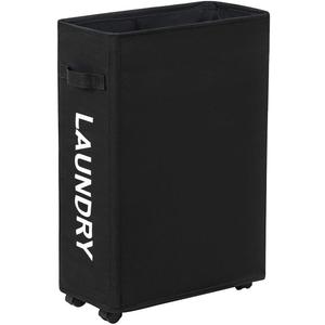 Slim Rolling Laundry Hamper - Roll Hamper On Wheels - Standable Corner Bin - 52L Handy Storage Basket - Slim Laundry Basket - Waterproof Dirty Clothes Hamper - 15822" (22 Inches, Black)