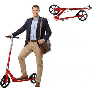 Non-Electric Scooters for Kids 8-12, Teens & Adults - Foldable Commuter Scooter with 8" Wheels, Bell, Hand Brake & Adjustable Height 30"-40.5", 220LB Capacity, Manual Push Scooter for Campus & Park