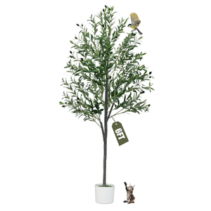 6FT Artificial Olive Tree,Artificial Plants Indoor,Faux Olive Tree Indoor with Natural Wood Trunk and Realistic Leaves and Fruits for Home Office Decor Thanksgiving Gift