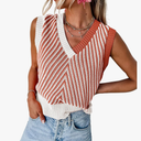Women Sleeveless Sweater V Neck Casual 2025 Knitted Chevron V Neck Sweater Vest Color Block Pullover Sweater Top, S