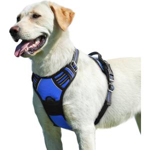 Eagloo Dog Harness for Large Dogs, No Pull Service Vest with Reflective Strips and Control Handle, Adjustable and Comfortable for Easy Walking, No Choke Pet Harness with 2 Metal Rings, Blue, L