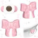 Wonderjune 2 Pack Toilet Bolt Caps Decorative Coquette Bow Bolt Screw Caps Ceramic Cute Bathroom Decor Fun Themed Gadgets Replacement Parts (Pink)