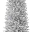 Glitzhome 7.5ft Silve Pencil Tinsel Artificial Christmas Tree, Holiday Hinged Fir Christmas Tree with 1188 Branch Tips and Metal Foldable Stand for Home Office Party Holiday Decoration