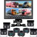 Hodozzy 9 Inch Backup Camera Monitor System with Quad Split Screen, 4 Channel Input, Waterproof Rear View Camera with 18 IR Night Vision, Easy Installation for Truck RV Trailer Vans