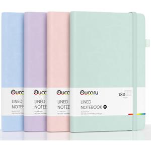 Oucaru Lined Journal Notebook, 4 Pack, 180 Pages, A5 Journals for Writing, 100 GSM Thick Paper, Small Notebooks Daily Journal for Women Men Work, Business, School, Travel Supplies (4 Pastel Color)