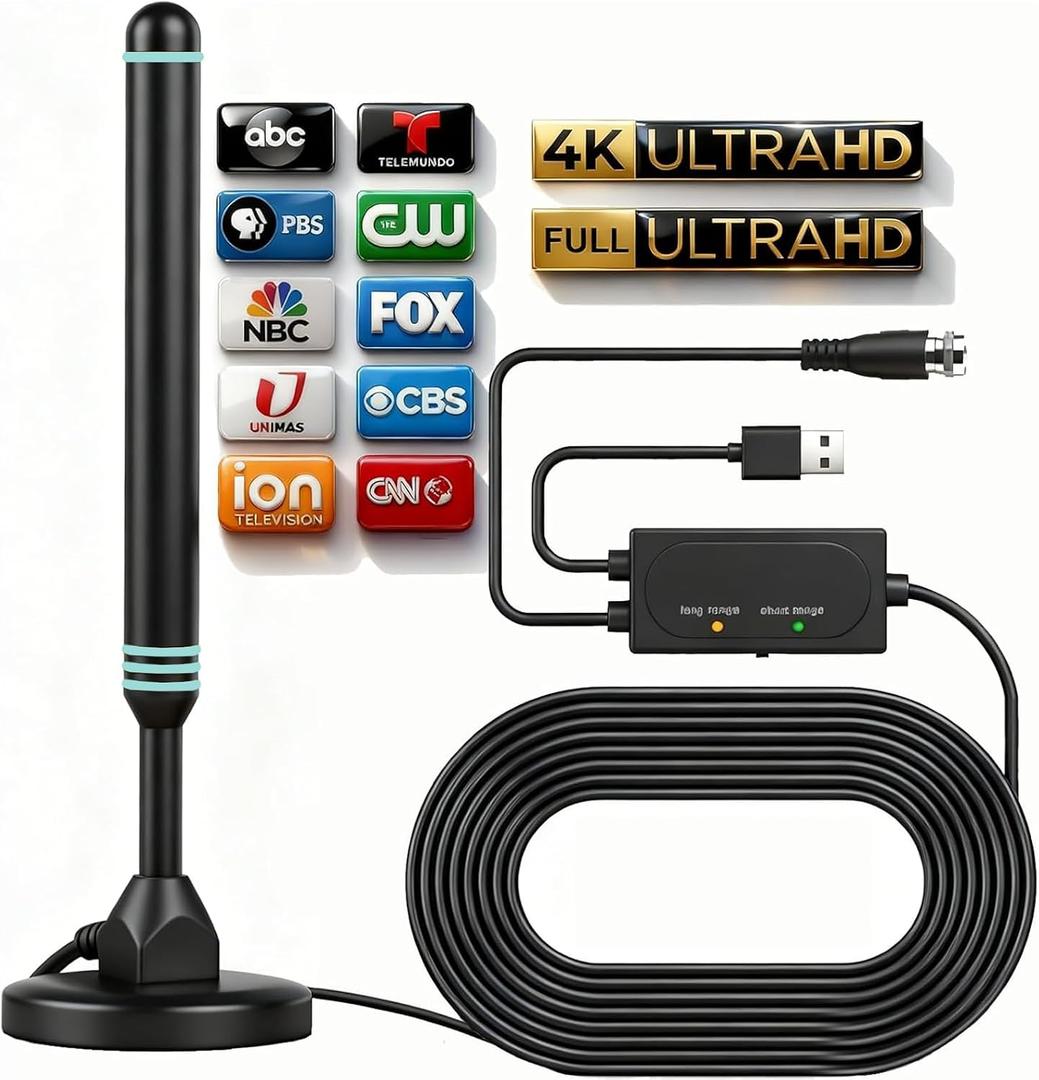 TV Antenna for Smart TV Indoor TV Antenna for Local Channels Digital Antenna for Smart tv Indoor Easy Installation Support 4K 1080p Channels Strong Magnetic Base-16.5 ft Long Cables (Blue Upgrade)