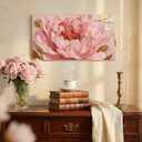 Large 2D Pink Peony Canvas Wall Art, Modern Pink and Gold Floral Poster Print Artwork, Elegant Abstract Flower Painting Picture Wall Decor, Ready to Hang for Living Room Home Decoration 40x20in
