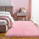 KICHOWUA Thick Area Rug 5x8 Pink Fluffy Fuzzy for Girls Bedroom, Washable Plush Pastel Big Rugs for Living Room, Modern Soft Shag Shaggy Furry Thickened Toddler Nursery Kids Dorm Room Carpet