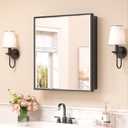 Keonjinn 24" x 26" Black Medicine Cabinets Mirror, Wall Mount or in Wall | Made In Aluminum Rust-resistant, Adjustable Shelves, Fully Assembled, Recessed Medicine Cabinet for Bathroom, Single Door