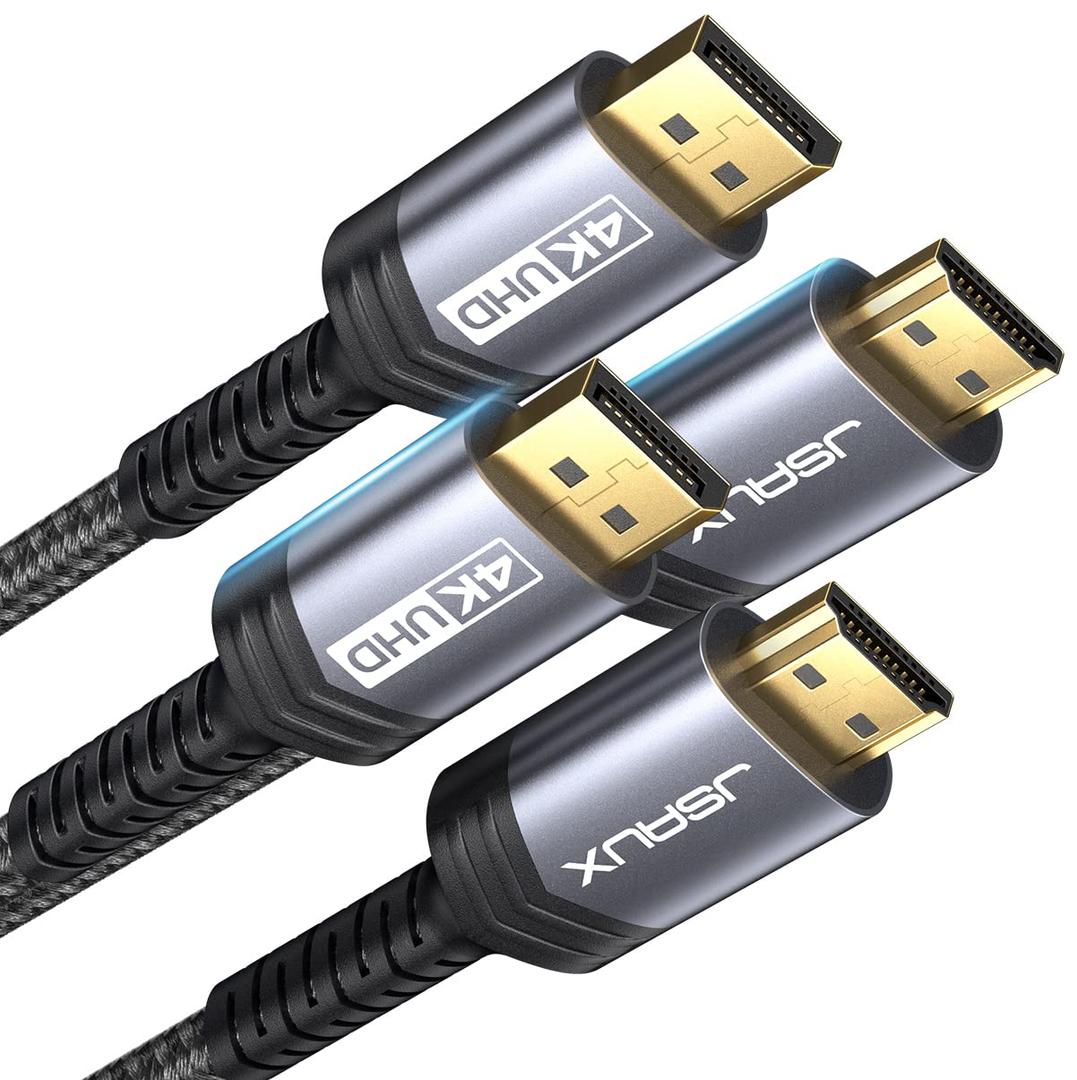 4K DisplayPort to HDMI Cable Adapter 2Pack 6.6FT, JSAUX DP to HDMI Male UHD 4K@30Hz/2K@60/1080P@120 Nylon Braided Uni-Directional HDTV Cord for Dell, Monitor, Projector, Desktop, AMD, NVIDIA,Lenovo,HP (Grey)