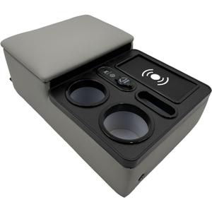 Car Armrest Box with Cup & Phone Holders, USB Port, Truck Center Console Organizer or Bench Seat Console (Gray)