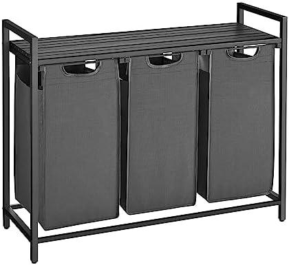 Laatooree Laundry Hamper, Laundry Basket, Laundry Sorter with 3 Pull-Out and Removable Bags, Shelf, Metal Frame, 3 x 10.6 Gallons (40 L), 36.4 x 13 x 28.4 Inches, Slate Gray and Charcoal Gray UBLH301G01