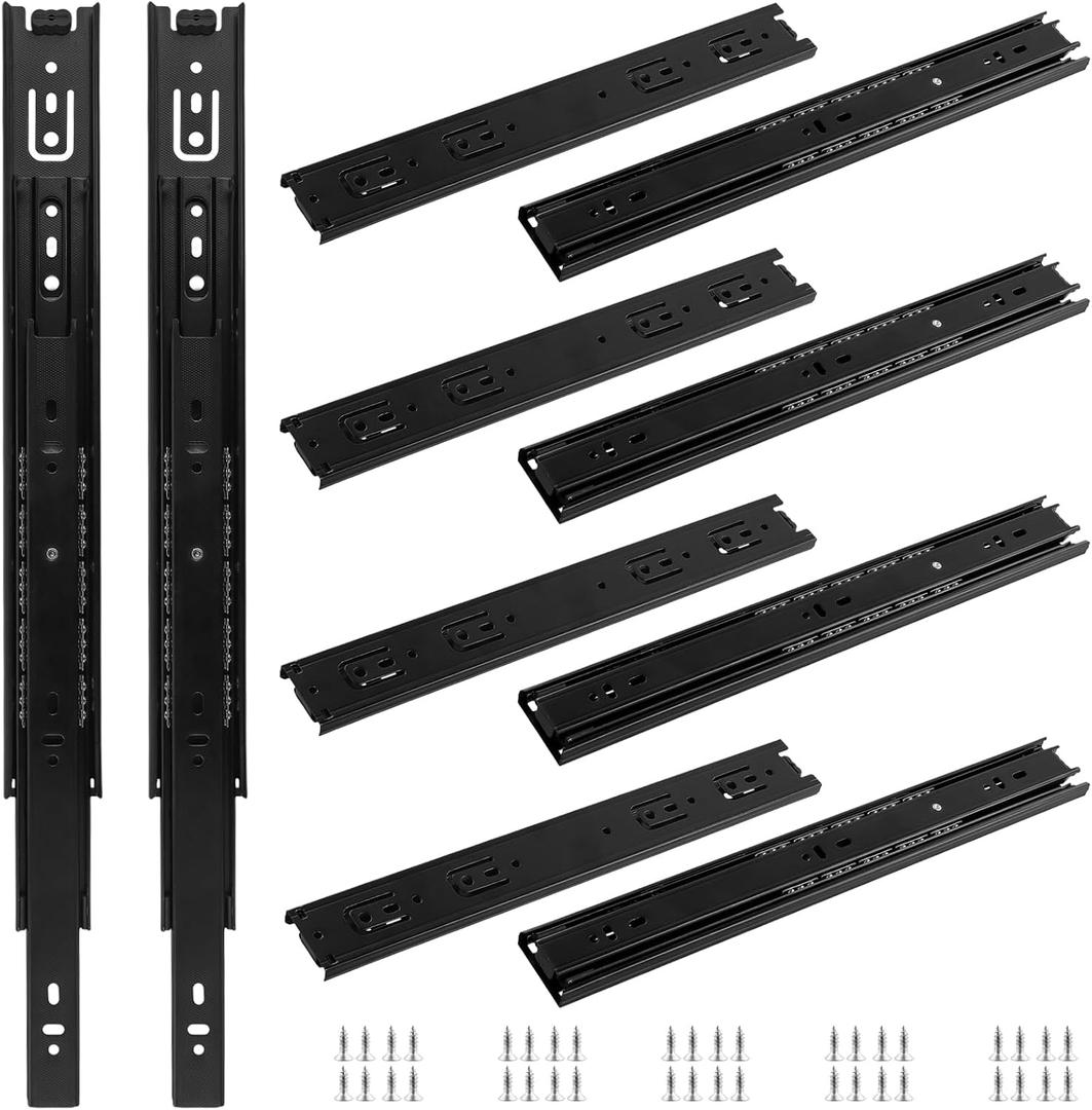 HOIGON 5 Pair 14 Inch Full Extension Drawer Slides, 35cm Heavy Duty Drawer Slides with Ball Bearing, Telescopic Shelf Slides Set Side Mount for Cabinet, Black