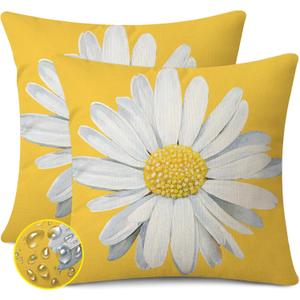 Coeufuedy Spring Summer Outdoor Waterproof Pillow Covers 18 x 18 Inch Set of 2 Yellow Daisy Flower Decorative Cushion Cases for Sofa Couch Garden Patio