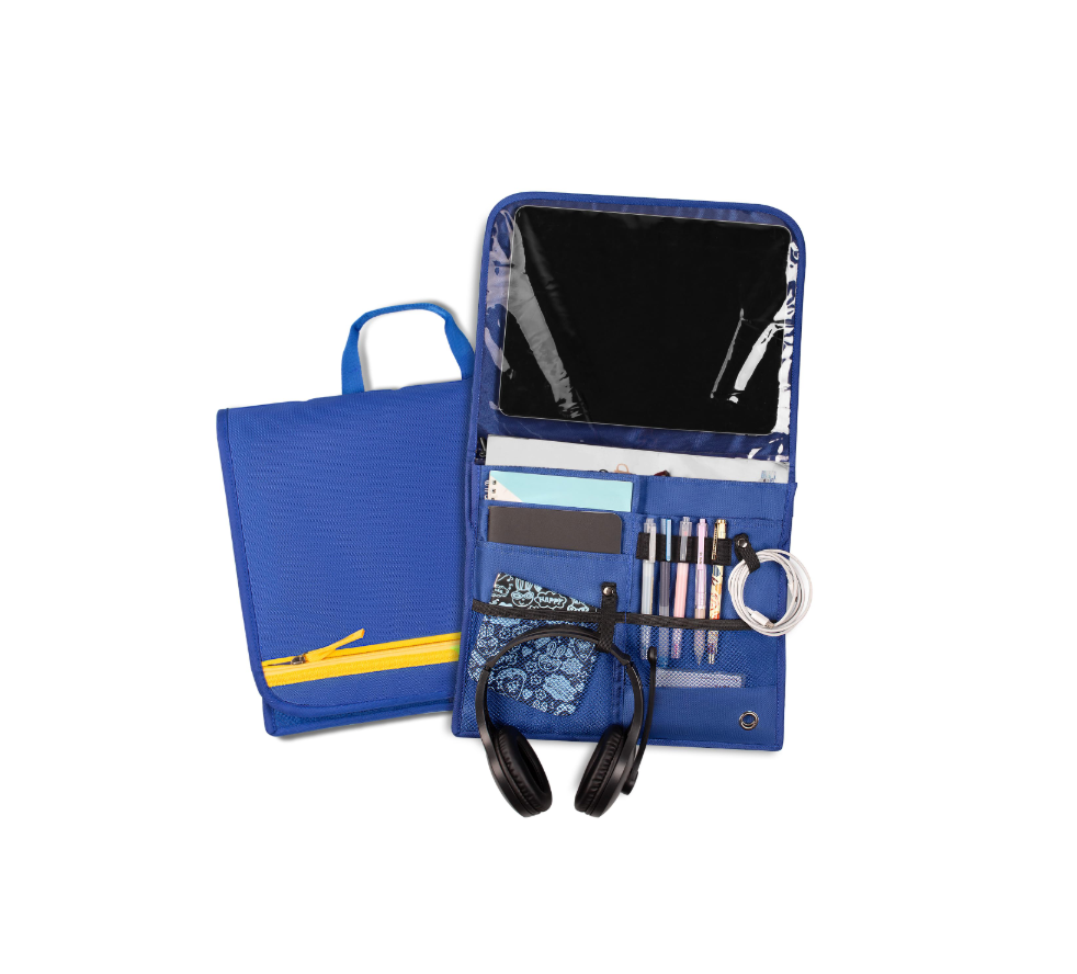 Airplane Pocket Organizer with Tray Table Cover,Portable In Flight Seat Back Organizer & Storage Bag, Commuter Essential Travel Bag Travel Accessories for Flying,Blue (Navy blue)