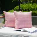 Kevin Textile Pack of 2 Decorative Outdoor Waterproof Throw Pillow Covers Stripe Pillowcases Valentines Day Modern Cushion Cases for Gifts Patio Couch Bench 16 x 16 Inch Pink
