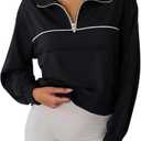 Avanova Women Half Zip Pullover Collared V Neck Pockets Long Sleeve Sweatshirts Black 3X-Large (Black, XXXL)