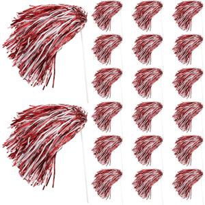 20 Pcs School Spirit Shakers Bulk, Cheerleader Pom Poms for Adults Sports Team Party Dance Football Basketball Volleyball Homecoming Fan Celebration Sporting Event (Red and White)