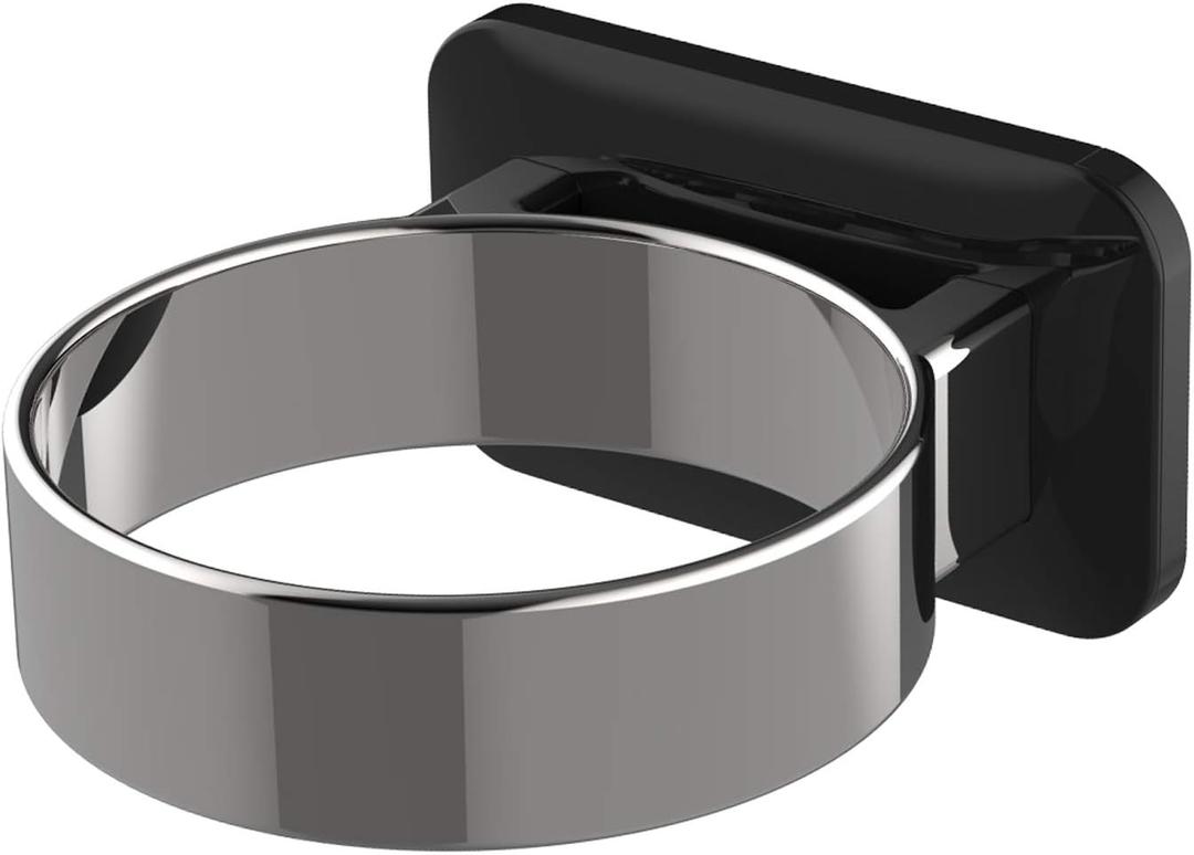 Hair Dryer Holder, Bathroom Cabinet Door Blow Dryer Stand, Blow Dryer Holders Wall Mount - Extra Large Rim (Silver + Black) (L 3.7W 2.1H 4.3)