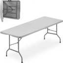 Athena Collection 8 ft Square Folding Dining Table, Large Plastic Foldable Table Portable with Carry Handle, Heavy Duty Fold-in-Half Utility for Indoor Outdoor Party Camping Picnic, Grey