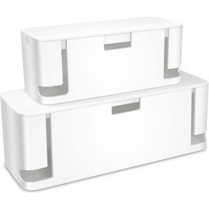 ZhiYo Cable Management Box White, 2Pack Cord Organizer Box - Extra Large and Medium Size, Cord Hider Box to Conceal Power Strips on Desk or Floor, Made from Electrically Safe ABS Material (2 Pack (L15.7'' + L12.6''))