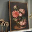 WALLZK Vintage Framed Wall Art Peony Wall Decor Pink Floral Canvas Prints Cottagecore Decor Rustic Farmhouse Pictures Artwork for Walls Living Room Bedroom Bathroom 16"x24", 16"x24" Natural