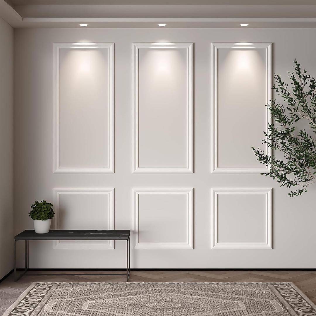 Rossny Wall Molding Panels Kit, 6-Pack Pre-Cut Wainscoting Trim for Accent & Interior Walls  Picture-Frame Molding Panels, Mixed Sizes (5424 & 2424 in), PS Material (Adhesive Not Included)