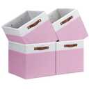 Temary Foldable Cube Baskets 4Pack - Clothes Shelf Storage with Handles, Fabric Storage Organizer Bins (White&Pink, 13x15x13 Inch)