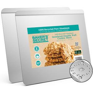 Baker's Secret 2pcs Pure Aluminum Insulated Cookie Sheet Commercial Grade, 100% Recycled Aluminum Cookie Sheet Extra Thick - The Natural Aluminum Collection