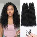 Miracle Knots Feather Crochet Hair (Jerry Curl) - 14" Hand-Tied Synthetic Extensions, 120 Strands Soft Cotton Core Glue-Free Knotless Hair Pieces (Natural Black)