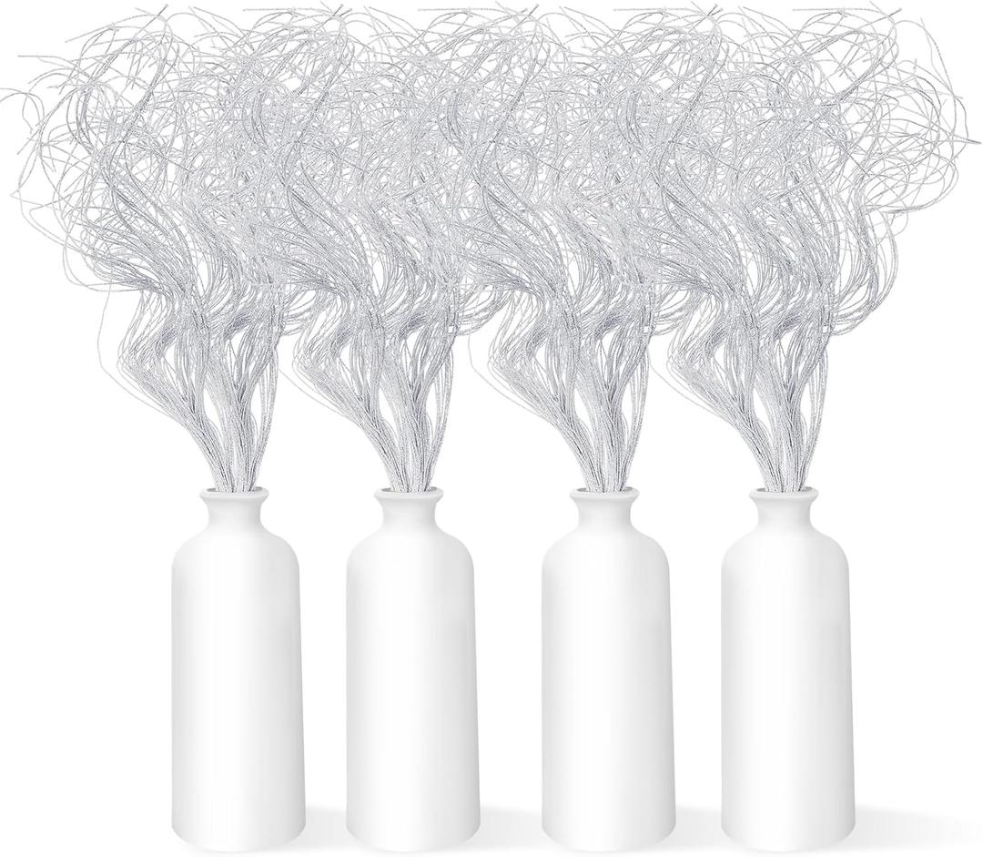 Glitter Curly Ting Ting Branches Christmas Branches Vase Filler Artificial Curly Twigs for Christmas Tree Garland Wreath Decoration, Craft Vases Home Garden Decoration (White,80 Pieces)