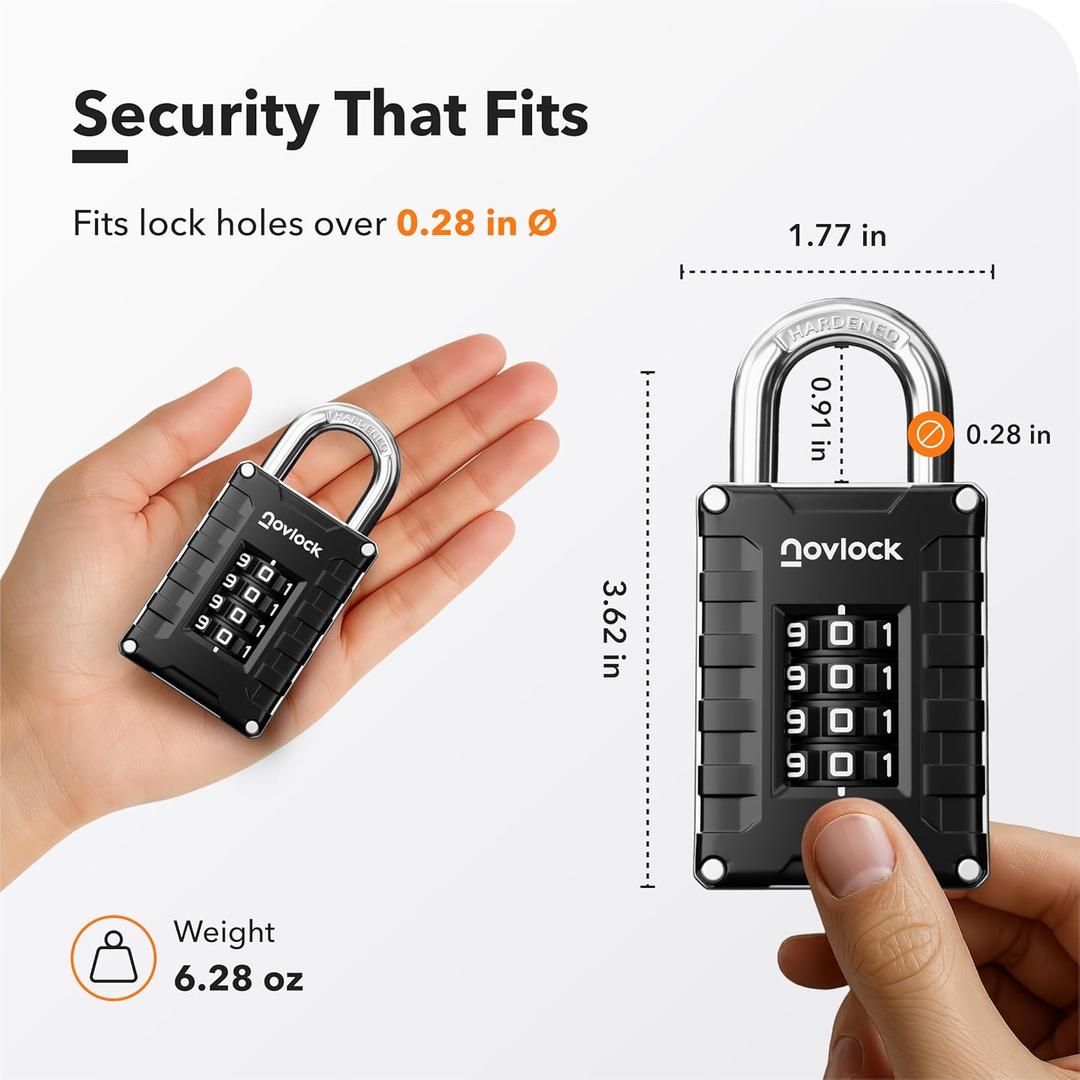 Locker Lock for Gym, School, Home & Work | 4-Digit Combination Padlock | 1-Pack, Black/Silver