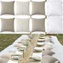 Yuntau Boho 8 Pcs Picnic Pillow Covers Only 18x18 Inch Boho Aesthetic Throw Cushion Cases Luxury Picnic for Summer Birthday Bachelorette Tea Party Brunch Beach Backyard Bed Sofa Decor