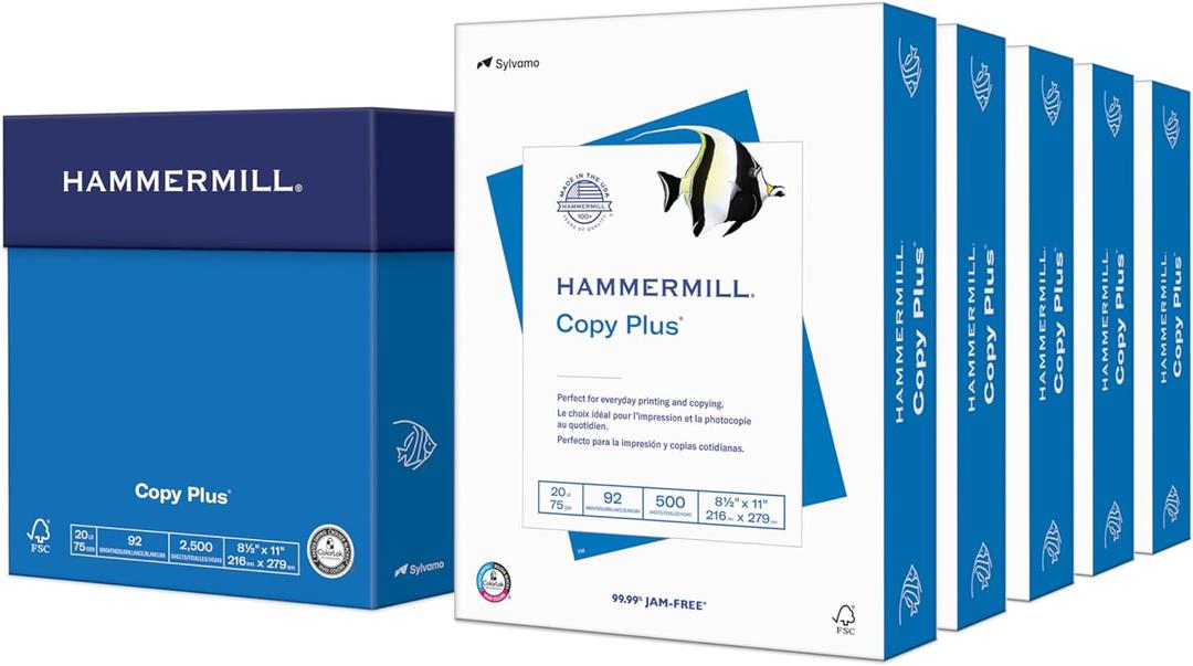 Hammermill Printer Paper, 20 lb Copy Plus, 8.5 x 11-5 Ream (2,500 Sheets) - 92 Bright, Made in the USA