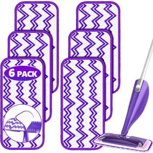 Reusable Mop Pads Refills Compatible with Swiffer Wet Jet Spray Mop, Wet Pads Refill WetJet Pads Refills for Swiffer Mop, Microfiber Mop Pad Replacements Wet Dry Mop Heads for Floor Cleaning, 6 Pack (White)