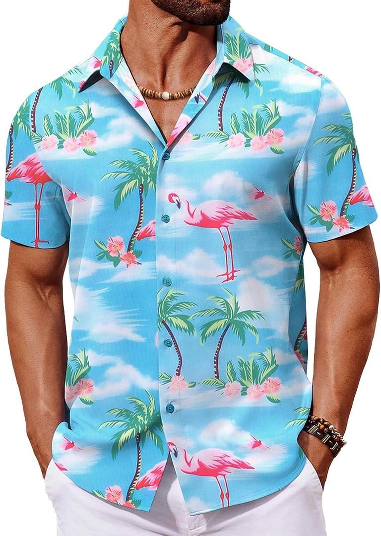 COOFANDY Mens Hawaiian Shirt Short Sleeve Button Down Shirts Tropical Floral Summer Beach Shirts (XXL)