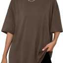 Trendy Queen Womens Oversized Summer T Shirts Fashion Workout Plus Size Tops Short Sleeve Beach Vacation Gym Clothes 2025 (Medium, Coffeebrown)