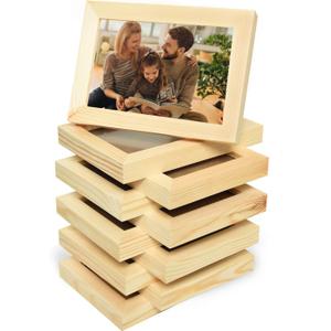Vumdua 10 Pack Wood picture frames for crafts, Unfinished Wood Photo Frames, Craft Frames Set For Arts Crafts, DIY Painting Projects - For Adults and Kids Craft (5 x7 Frame Size Holds 4 x6 Pictures)