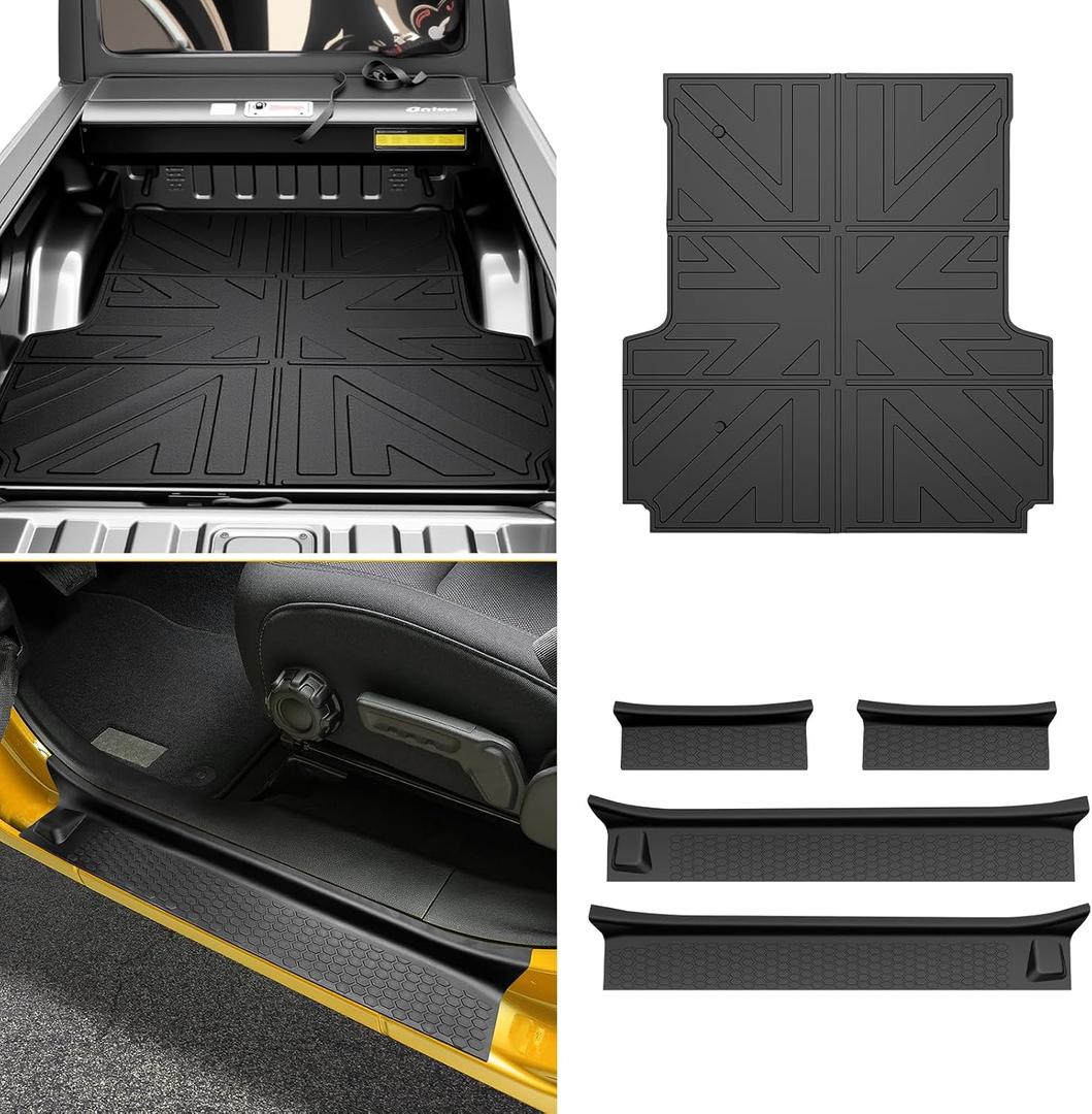 Bed Mat & Door Sill Guards for 2020-2025 Jeep Gladiator JT 4 Door, All Weather TPE Truck Cargo Bed Liner(5FT) with Door Sill Protector for 2020-2023 2024 2025 Gladiator Pickup Accessories