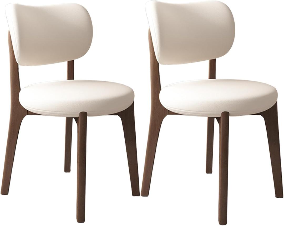 Solid Wood Dining Chairs Kitchen Chairs Set of 2 Mid Century Modern Dining Chairs with Wooden Frame and Upholstered Farmhouse Dining Room Chairs for Kitchen,Living Room A-Dark Walnut + White