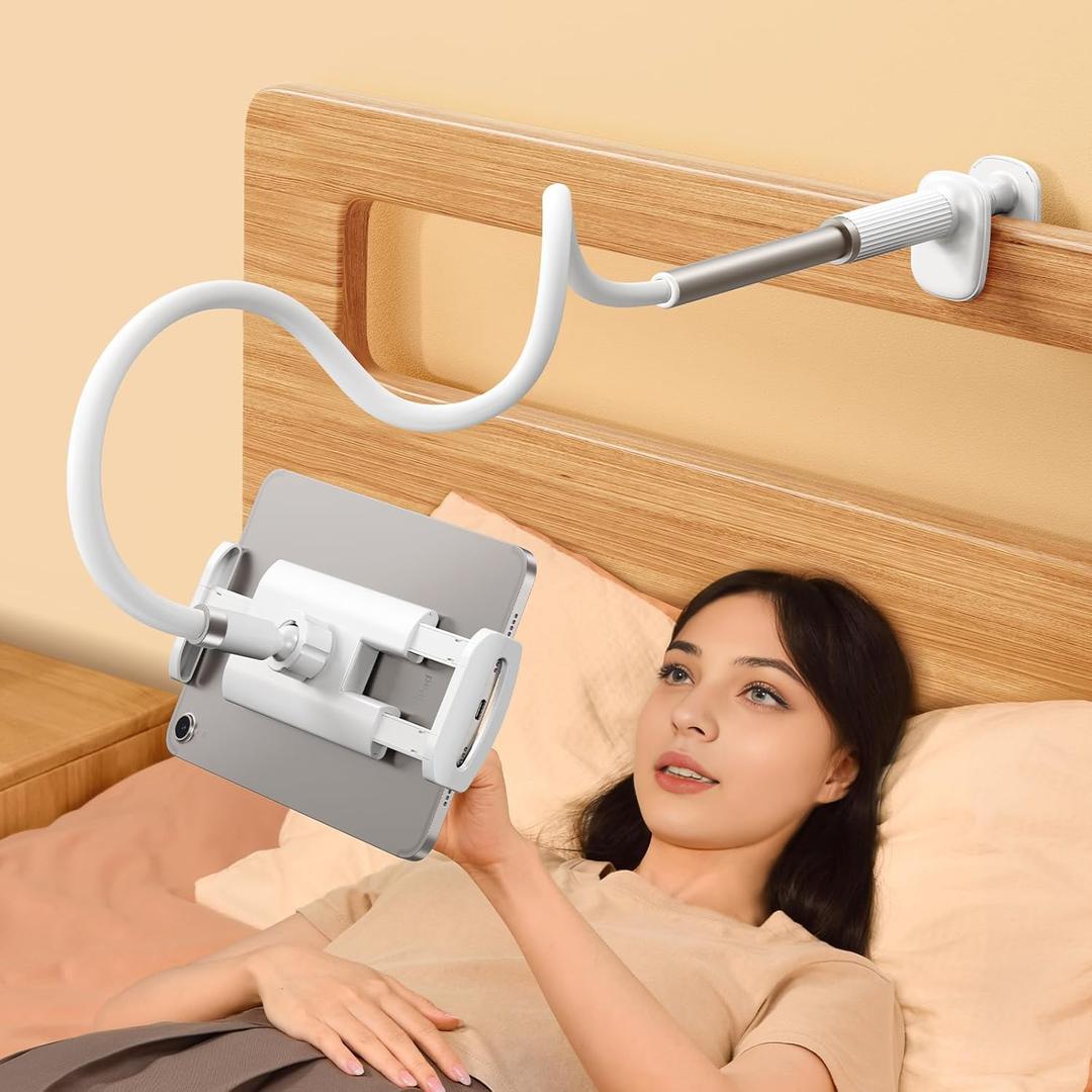 Gooseneck Tablet Holder for Bed, Flexible Long Arm Tablet Mount Stand for Reading in Bed, Compatible with iPad Mini Pro Air Phone Switch Samsung Galaxy Tabs Kindle Fire, More 4.7-12.9" Devices
