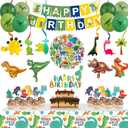Dinosaur Birthday Decorations, 104 Piece Dinosaur Party Decorations for Boys Dino Birthday Party Supplies Set Include Banner Balloons Cake Toppers Tablecloth Hanging Swirls
