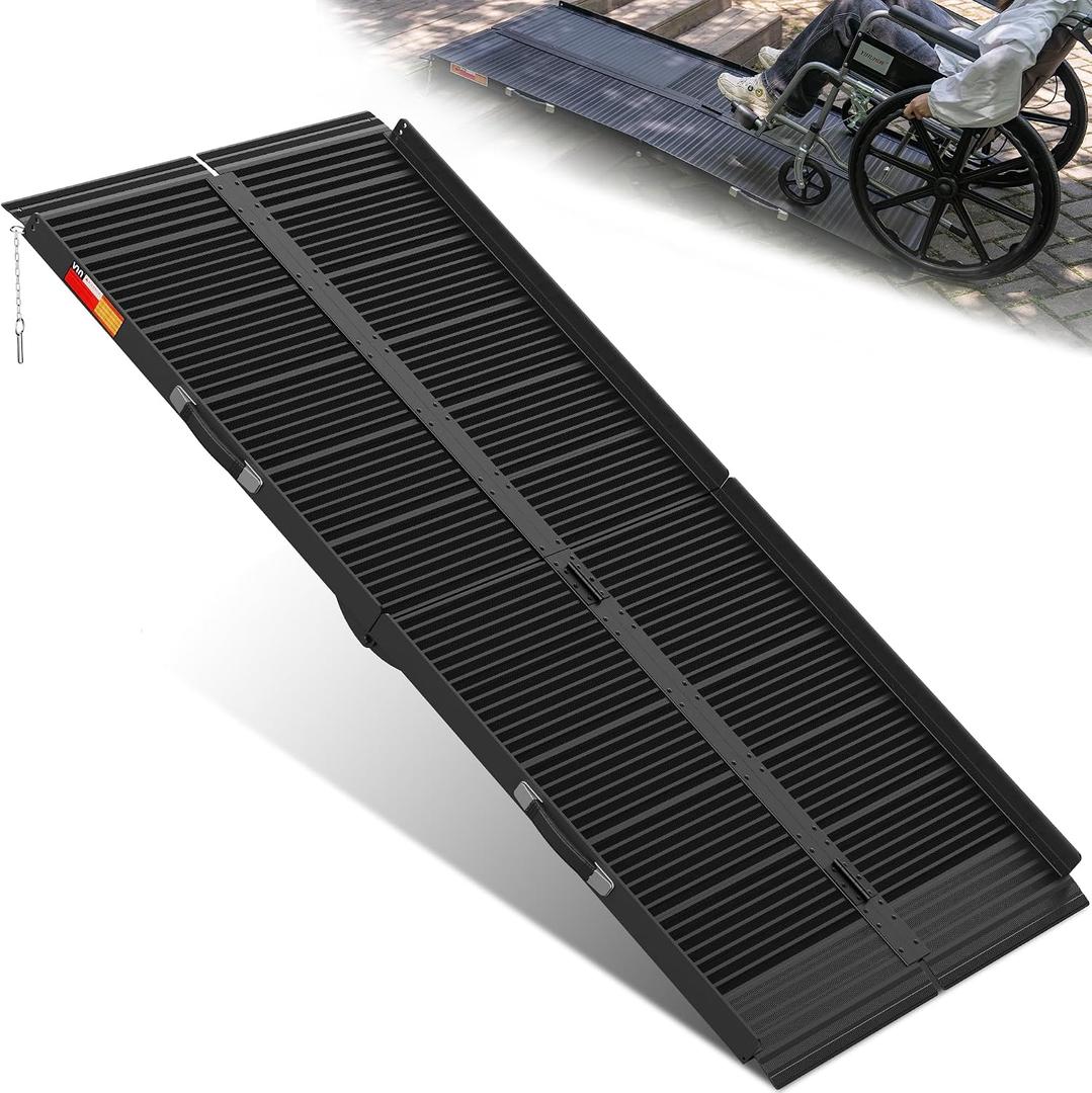 VNN Portable Wheelchair Ramp 6FT, Black Seamless Non-Slip Aluminum Ramps for Wheelchairs for Home, Handicap Wheelchair Ramps for Home Steps, Aluminum Loading Dock Plates