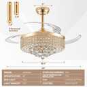 48" Bluetooth Ceiling Fan with Light and Speaker,RGB Retractable Blades Crystal Fandelier Music Player LED Chandelier 6-Speed APP Control Timer Remote Control for Bedroom Gold