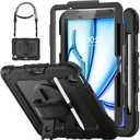 HXCASEAC Case for iPad Air 11 inch (2025 M3 / 2024 M2), Shockproof Design with Pencil Holder/Screen Protector/Rotating Hand Strap, Protective Cover for iPad Air 7th/6th Generation - Black